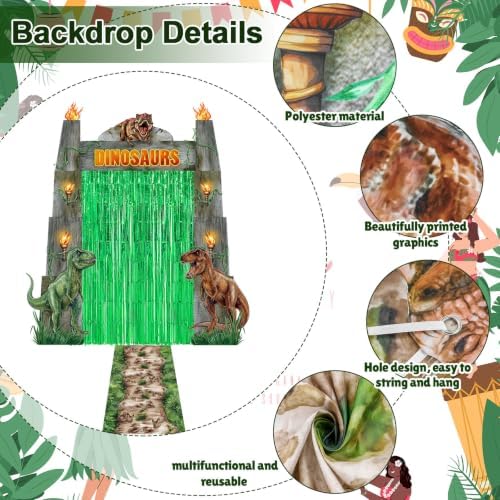 VitalCozy 7 Pcs Dinosaur Party Decorations Jurassic Porch Entryway Backdrop - Image 3