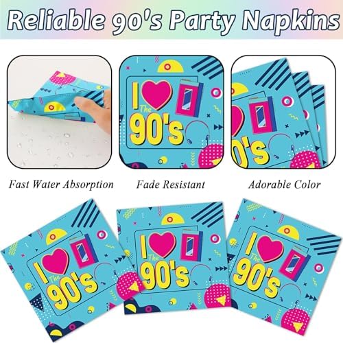 CHUNNIN 200Pcs 90's Party Paper Plates and Napkins for 50 Guests - Image 4