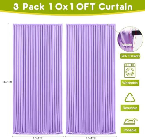 Wokceer Lavender Purple Backdrop Curtain Drapes for Parties, 3Pack 10x10FT - Image 2