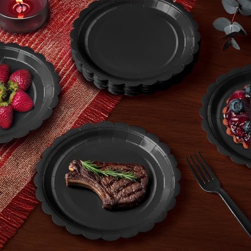 105PCS Black Paper Plates & Napkins Set, 7inch Scallope, with Forks - Image 6