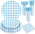 NatNarr 175 Pcs Blue Gingham Party Supplies Set For 25 Guests by NatNarr