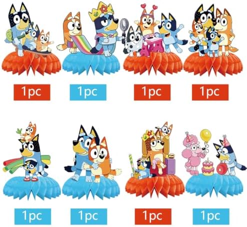 Bluey Birthday Party Supplies , 8Pcs Honeycomb Centerpieces for Dog animen Decorations, Double Sided Table Decorations Centerpieces Party. - Image 3
