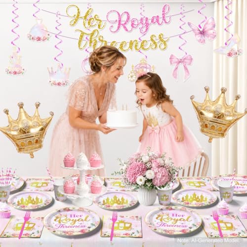 193pcs Her Royal Threeness Birthday Decorations Tableware Set, 25 Serves - Image 4