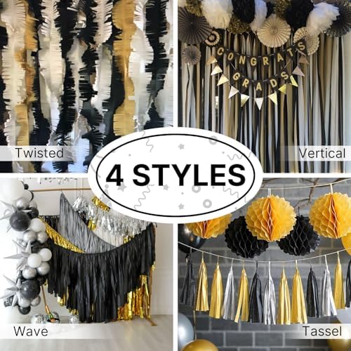 PartyWoo Black Crepe Paper Streamers 4pcs 328 FT Black Streamers - Image 5