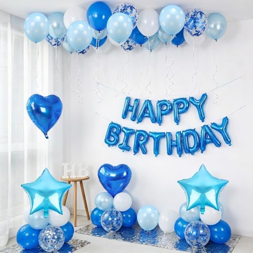 Blue Birthday Decorations for Boys Blue and White Happy Birthday Balloons - Image 3