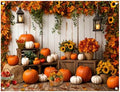 8x6FT Fall Pumpkin Wooden Backdrop Barn Thanksgiving Banner by Unknown