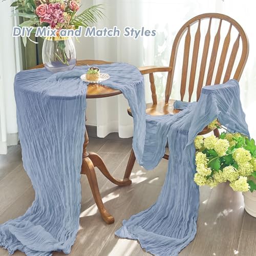 2 Pack Dusty Blue Cheesecloth Table Runner for Birthday Party Home Decor - Image 5