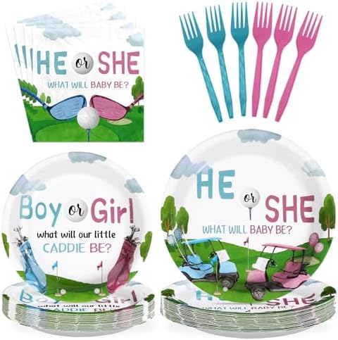 Grencian 96Pcs Golf Gender Reveal Party Supplies for Boys Girls Serves 24 by Grencian