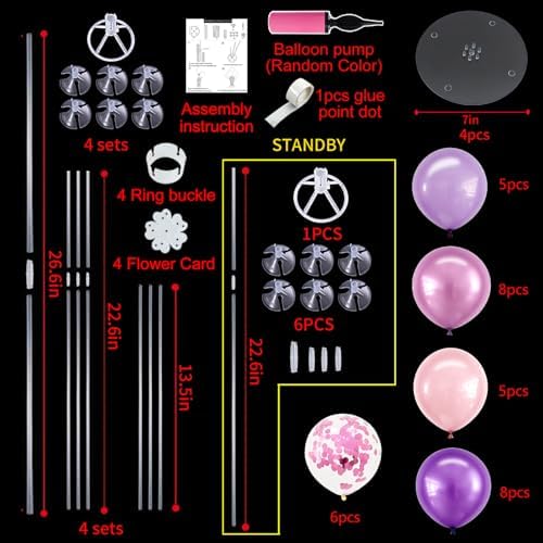 TONIFUL 4 Metallic Purple Pink Balloon Stand Balloon Centerpieces for Table - Image 2