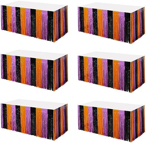 6 Pack 30x108 Inch Halloween Table Skirt Decoration, Metallic Foil Fringe Tinsel Table Skirts, Curtains Backdrop Parade Floats Birthday Halloween Christmas Party Decoration(Black Orange Purple) by ERTIUANIO