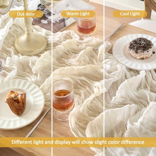 Beige Cheesecloth Table Runner 35x120in Boho Gauze Home Decor - Image 2