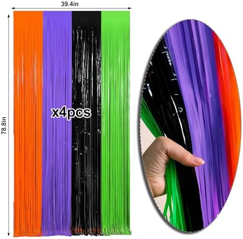 4 Packs Halloween Foil Fringe Curtain, Orange Black Purple and Green Metallic Tinsel Backdrop for Birthday, Baby Shower, Bachelorette, Halloween Party Decorations Favors Supplies Indoor Outdoor - Image 6