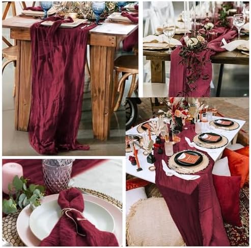 Burgundy 20 Pack Cheesecloth Table Runner 10FT Rustic Gauze Cheese Cloth Table Runner for Wedding Bridal Baby Shower Table Decor 20 x 120 Inch Long Boho Fabric Sheer Birthday Party Table Decorations - Image 6