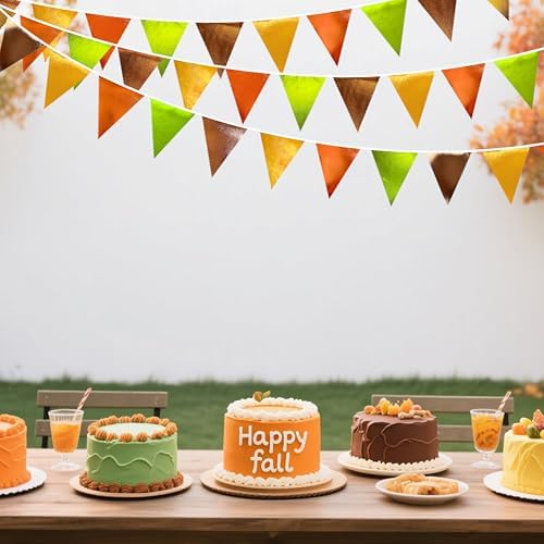 Fall Party Decorations Orange Green Gold Brown Metallic Fabric Triangle Pennant Flag Bunting Banner for Fall Autumn Thanksgiving Wedding Birthday Baby Shower Bridal Shower Engagement Party Supplies - Image 4