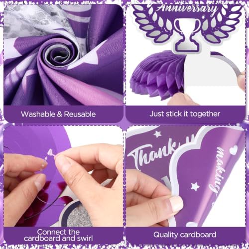 Happy Workiversary Decorations for Women Purple Silver Work Anniversary Banner Honeycomb Centerpieces Hanging Swirls Balloons Set for Office Employee Worker Anniversary Appreciation Party Supplies - Image 5