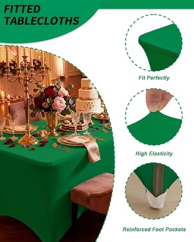 Fixwal 6 Pack 6FT Green Tablecloth Rectangle Spandex Fitted Table Cover - Image 4