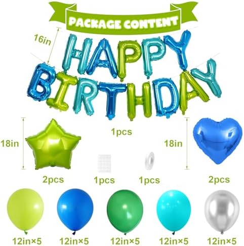Blue Green Birthday Decorations for Boys Blue Green Silver Birthday Balloon - Image 2