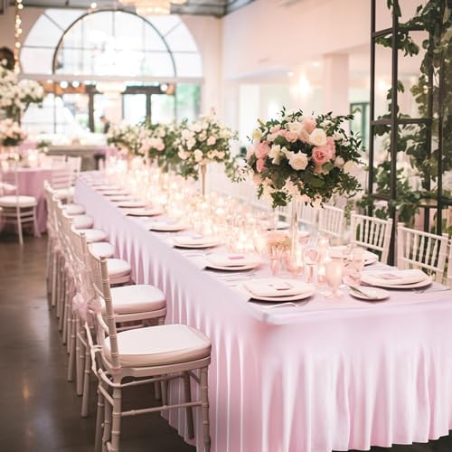 2 Packs Baby Pink Spandex Tableclothes for 6 Foot Rectangle Table, Spandex Table Covers 6FT Stretch Table Skirts Rectangle Tables Wrinkle Free Fitted Tablecover for Event, Wedding, Banquet & Parties - Image 6
