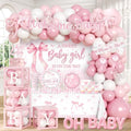 264Pcs Pink Bow Baby Shower Decorations - Pink Bow Birthday Party Supplies Include Plates Napkins Tablecloth Banner Balloons Cake Topper Coquette Baby Shower Decorations for Girls Serves 20 by Unknown