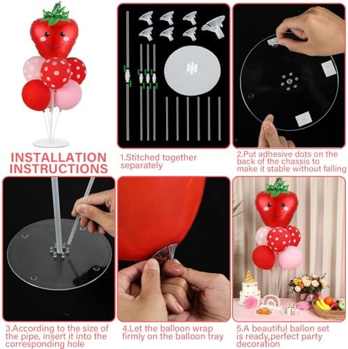 Naozinebi 4 Sets Strawberry Birthday Party Balloons Stand Kit Party Decor - Image 3