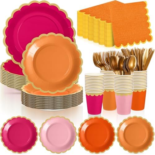 Mimorou 338 Pcs Pink and Orange Plates and Napkins Party Supplies by Unknown
