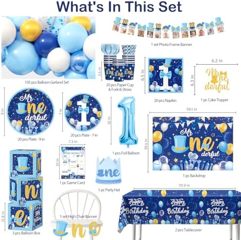 237pcs Mr Onederful Birthday Decorations Complete Party Set - Image 2