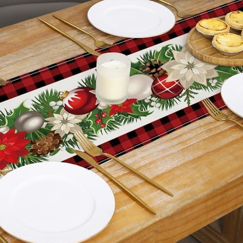 Christmas Decorations - Red and Black Buffalo Check Christmas Table Runner,Winter Holiday Kitchen Dining Table Decoration for Home Party Decor 13 x 72 Inch - Image 4