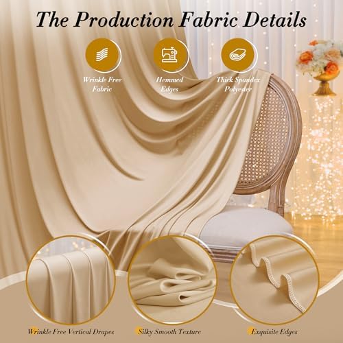 30 ft x 10 ft Wrinkle Free Champagne Backdrop Curtain for Parties, 6 Panels 10ft Polyester Champagne Photo Backdrop Drapes for Graduation Birthday Wedding Party Stage Curtains - Image 6
