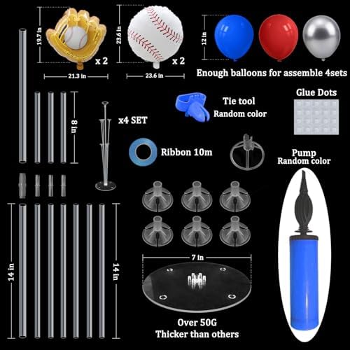 Baseball Party Decorations, 4 Set Red Blue Silver Balloon Stand - Image 3