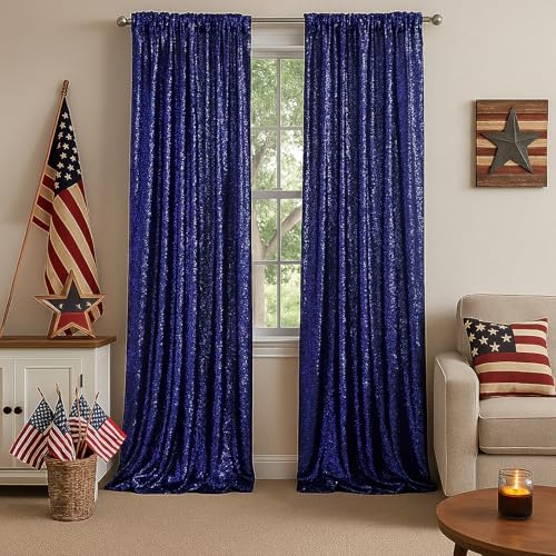 PartyDelight Navy Blue Sequin Backdrop Curtains 2x8ft 2 Panels - Image 5