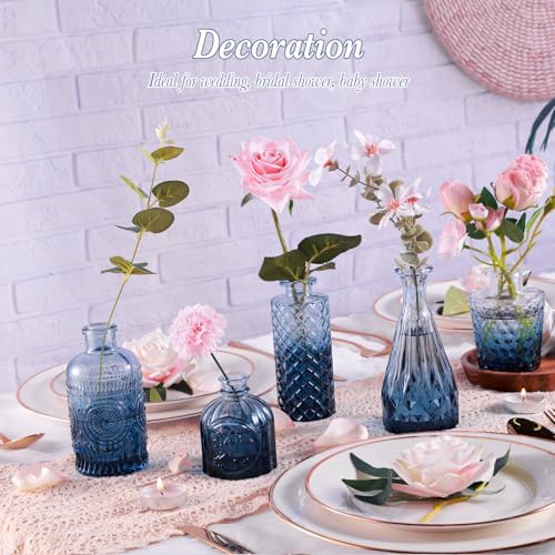 UPBUD Glass Blue Bud Vases Set of 5, Mini Flower Vase for Centerpieces - Image 2