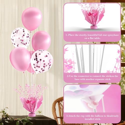 6 Set Pink Table Balloons Foil Spray Centerpiece with Pink and Confetti Balloons Stand Kit for Birthday Party Girls Baby Shower Wedding Bridal Shower Prom Graduation Table Decorations - Image 6