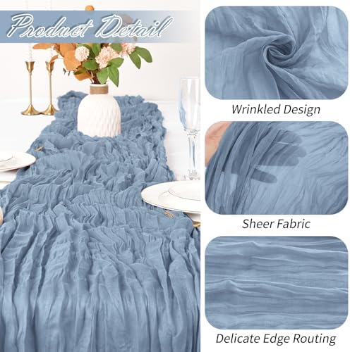 15 Pack Dusty Blue Cheesecloth Table Runner 17 x 108 inch Cheese Cloth Table Runners 9ft Blue Table Runner Rustic Romantic Sheer Gauze Runner for Wedding Party Baby Shower Table Decoration - Image 3