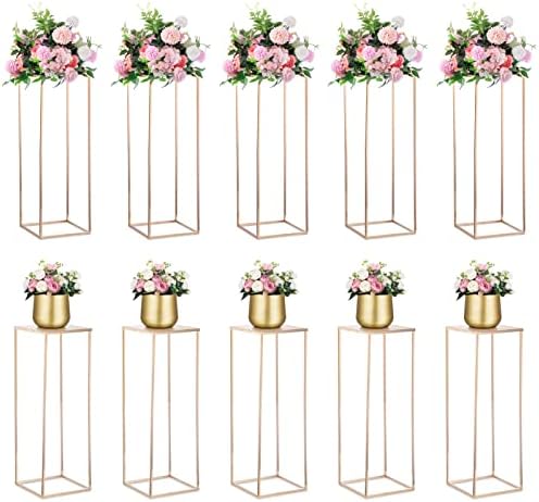 NUPTIO Gold Vases Wedding Centerpieces, Geometric Stand, 31.5" Tall, 10 Pcs by Nuptio