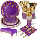 Nkaiso 141Pcs Purple Gold Paper Plates and Napkins Party Supplies for20 by Nkaiso