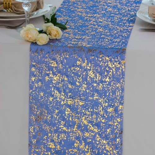 2 Pcs Royal Blue Gold Table Runner, Glitter Metallic Foil Mesh Roll 108" by Snowkingdom