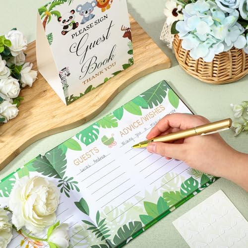 Fuyoooo 27 Pcs Baby Shower Guest Book Animal Safari with Gold Pen - Image 3