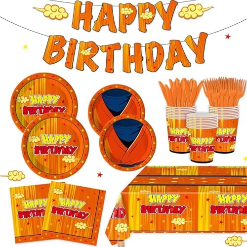 Anime Dragon Theme Party Supplies Cartoon Birthday Party Decorations Disposable Plate Napkin Fork for Anime Party Decoration 20 Sets by XuexiceiliPartySupplies