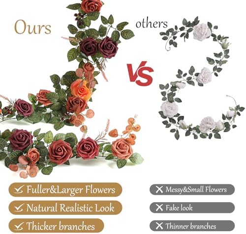 2Pcs Garisey 5FT Terracotta Artificial Flower Garland Fall Floral Garland Burnt Orange Arch Rose Vine for Wedding Ceremony Party Backdrop Decor Arch Flowers Mantel Table Centerpieces Decorations - Image 7