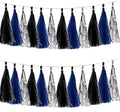 We Moment Black Navy Blue and Silvery Tissue Paper Tassels Party Tassel Garland Banner for Black Blue Party Decorations, DIY Kits,15PCS by We+Moment
