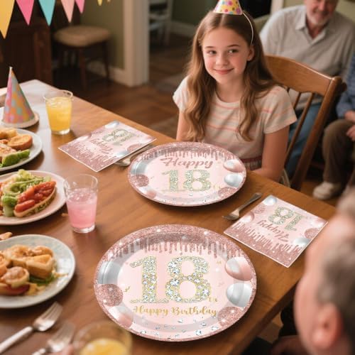 193Pcs Xynic 18th Birthday Decorations for Girls Tableware Set, Serves 25 - Image 5