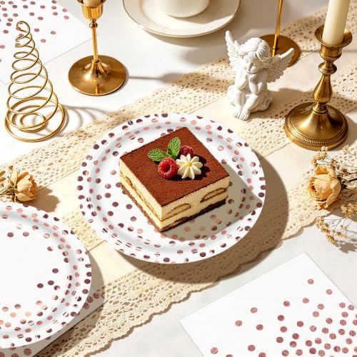 48 Pcs White Rose Gold Paper Plates Set Party Supplies,Serves 16 Guests 7" White Rose Gold Plates and Rose Gold Plastic Forks Set for Birthday Wedding Bridal Shower Baby Shower Decorations - Image 4