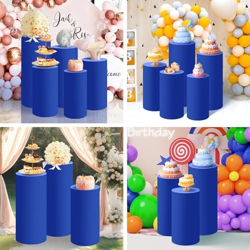 SaitiMade Set of 3 - Royal Blue Cylinder Pedestal Stand Covers - Image 6