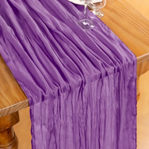 DeZerlor Dark Purple Cheesecloth Table Runners 4 Pack Fall Runners - Image 2
