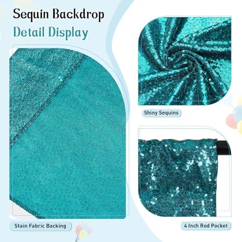 SquarePie 6x8ft Teal Sequin Backdrop, High Density Non-Transparent Glitter Curtain for Photography, Birthday, Wedding Party Decorations, Thick Solid Background with 4" Rod Pocket, 1 Panel - Image 3