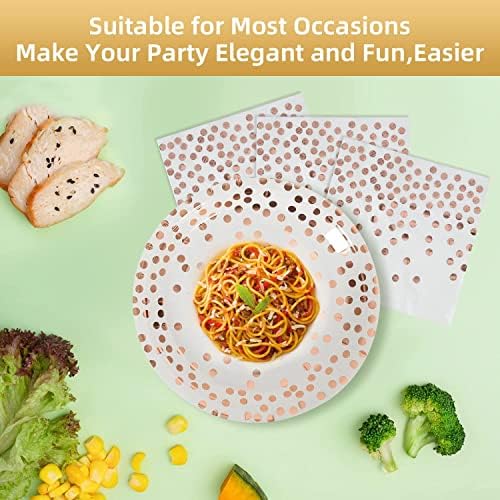 50Pcs Rose and Gold Paper Plates Napkins Party Supplies for Birthdays - Image 3