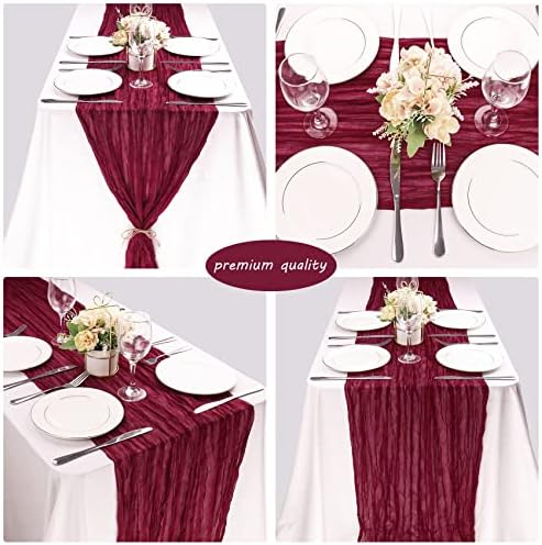 35x120 Inch Burgundy Cheesecloth Table Runner Fall Wedding Party Home Decor - Image 5