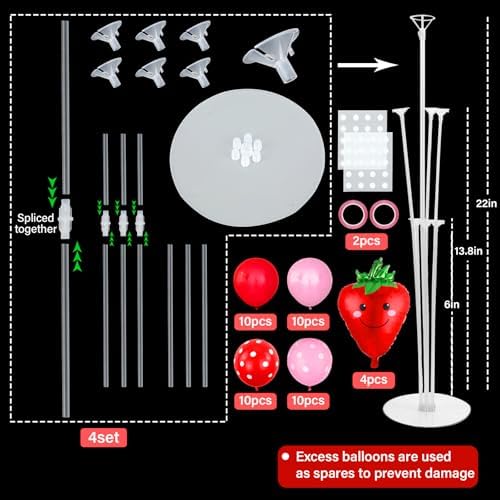 Naozinebi 4 Sets Strawberry Birthday Party Balloons Stand Kit Party Decor - Image 2