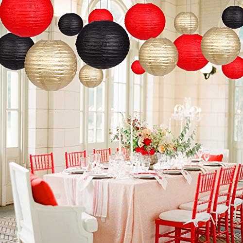 Round Hanging Paper Lanterns Black and Gold Party Decorations 15pcs - Image 4