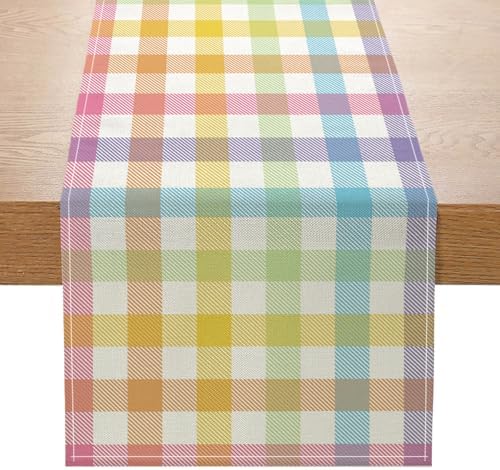 ONFAON Easter Buffalo Plaid Check Table Runner Spring Holiday Decoration Farmhouse Home Dining Room Kitchen Table Decor (13" x 72") by ONFAON